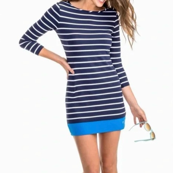 Southern Tide Women’s Soft Knit Striped Dress Crewneck 3/4 sleeves Navy White XS - Picture 12 of 16